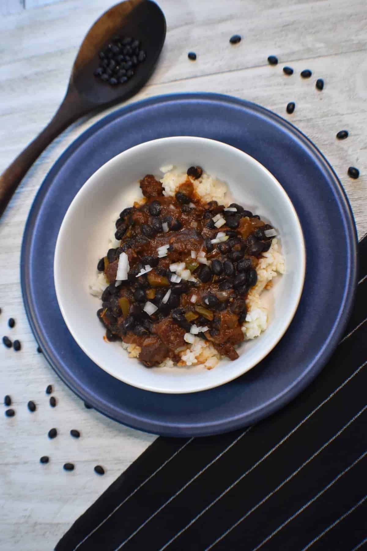 black beans sausage tall