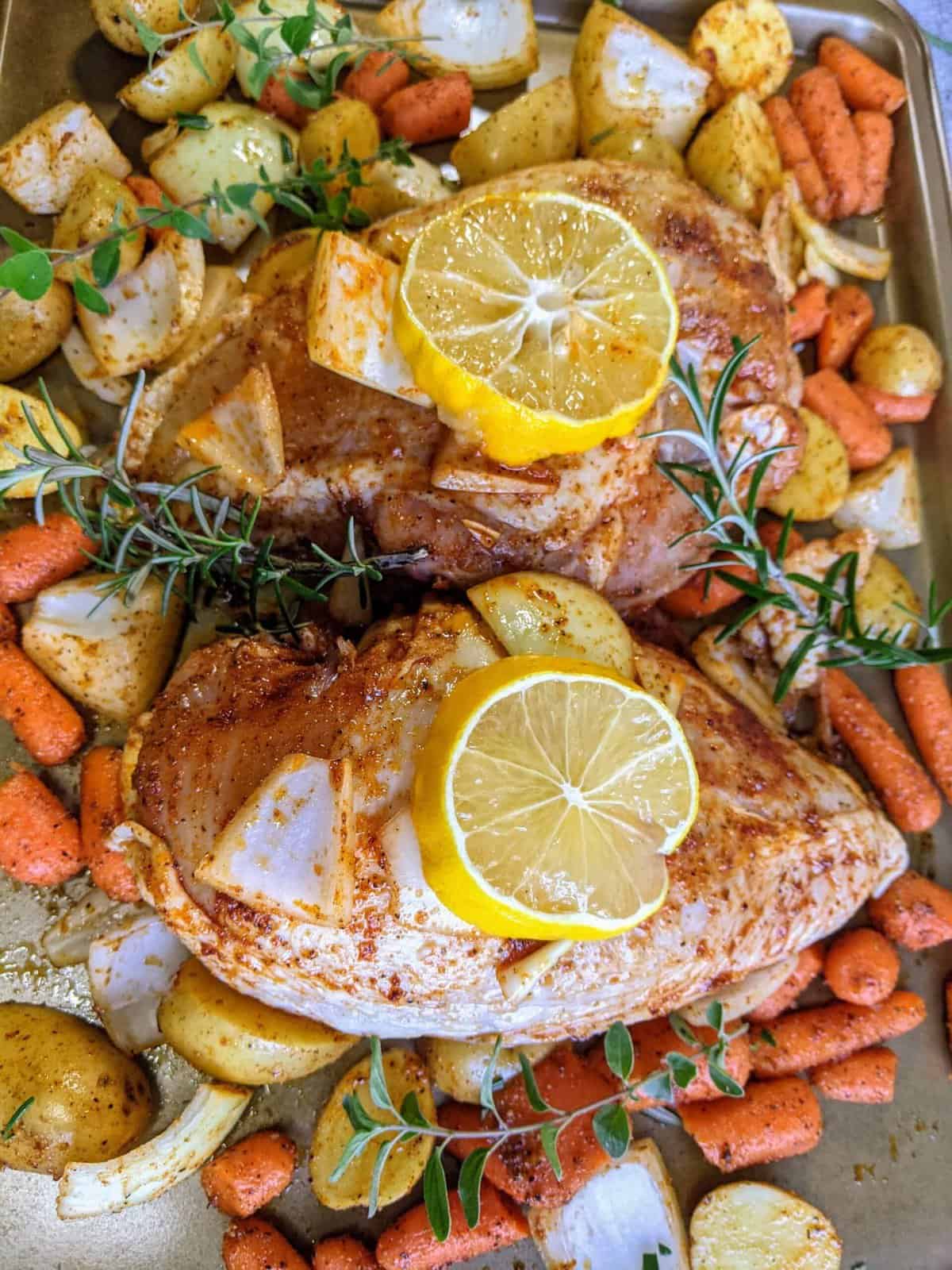 Sheet Pan Roasted Split Chicken Breasts with Vegetables