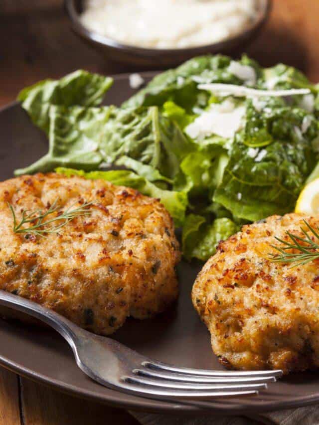 cropped salmon cakes with salad organic homemade crab cakes