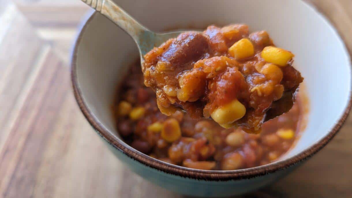 instant pot red lentil chili spoon